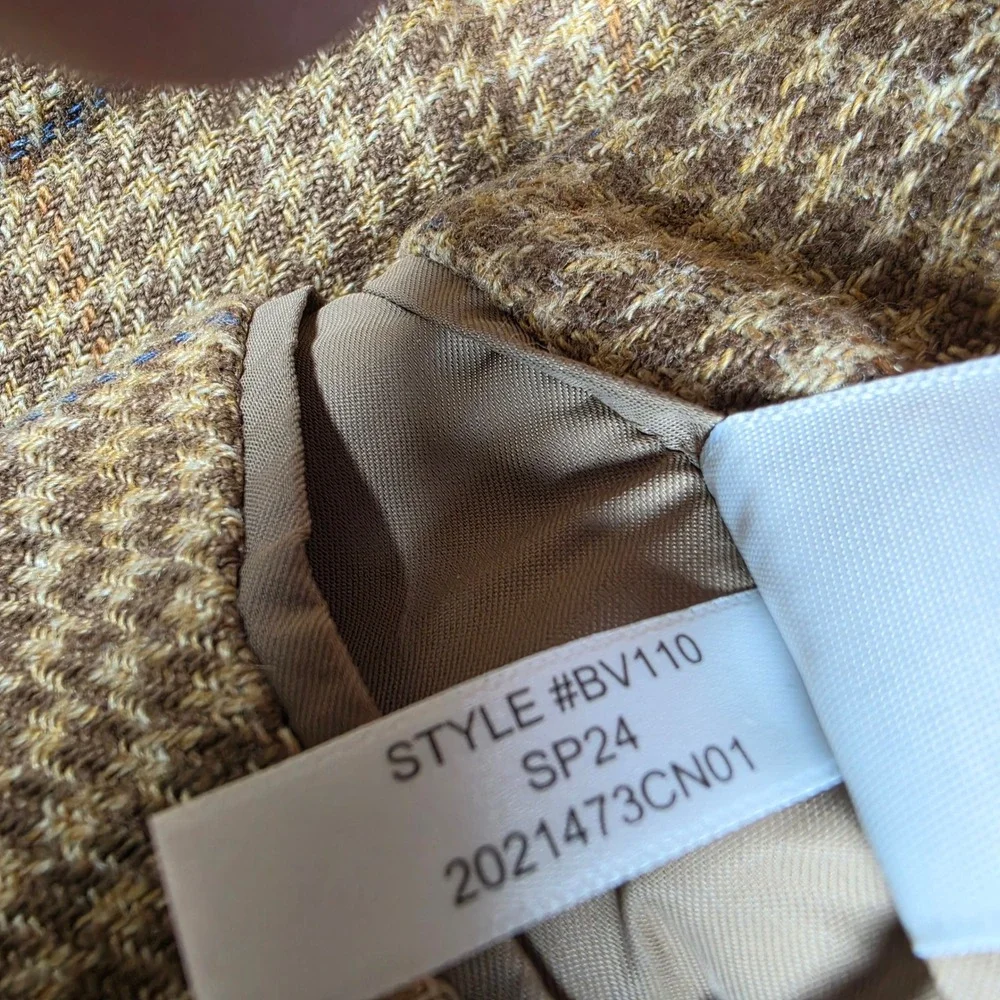 NEW J.Crew Crosby Men 38S Beige Linen Houndstooth L/S Button Up Blazer BV110